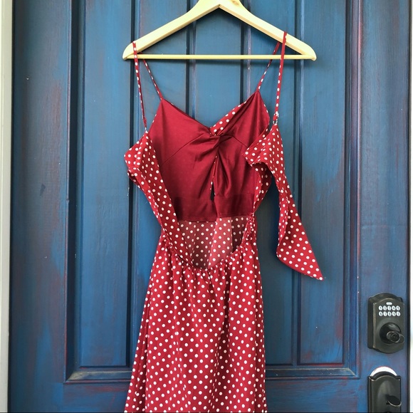 SHEIN Midi Tie Back Twist Cut Out Polka Dot Dress - Picture 3 of 7